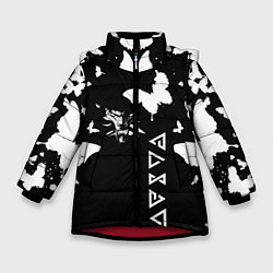 Куртка зимняя для девочки Ведьмак белые бабочки цирилла, цвет: 3D-красный