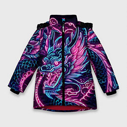 Зимняя куртка для девочки Neon Japanese dragon - irezumi