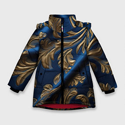 Куртка зимняя для девочки Лепнина узоры золотистые на синем фоне, цвет: 3D-красный