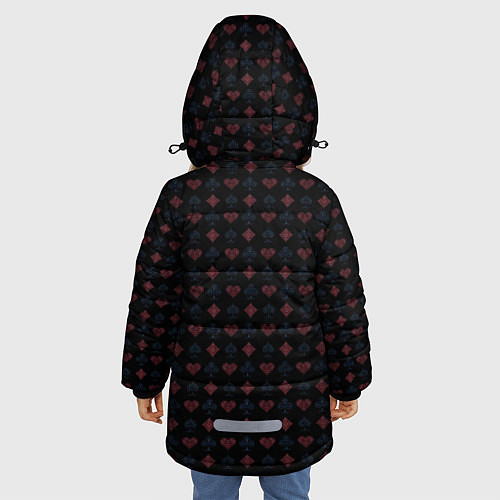 Зимняя куртка для девочки Карточные масти патерн / 3D-Черный – фото 4