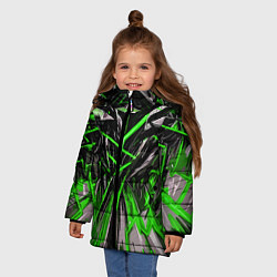 Куртка зимняя для девочки Череп и зелёные полосы, цвет: 3D-светло-серый — фото 2
