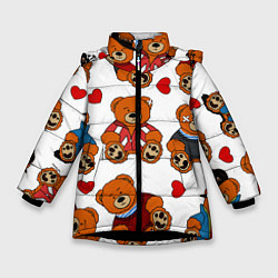 Куртка зимняя для девочки Мишки с сердцами - персонажи из Слово пацана, цвет: 3D-черный
