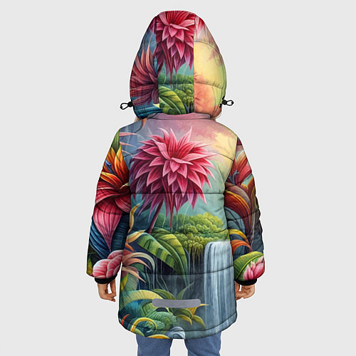 Зимняя куртка для девочки Гавайские тропические цветы - алоха / 3D-Светло-серый – фото 4