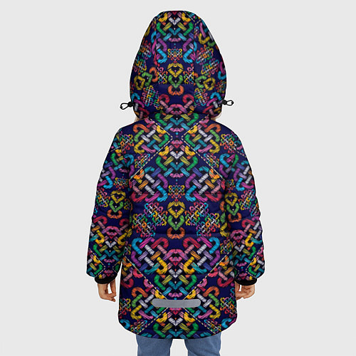 Зимняя куртка для девочки Вышитый узор / 3D-Черный – фото 4