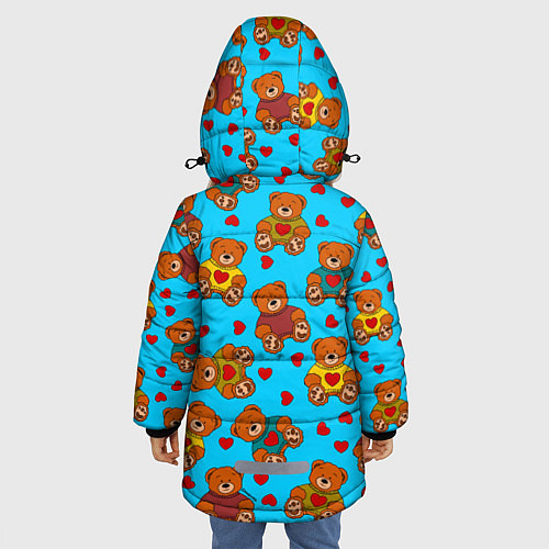 Зимняя куртка для девочки Мишки в цветных свитерах и сердечки / 3D-Светло-серый – фото 4