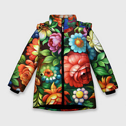 Зимняя куртка для девочки Жостово роспись цветы традиционный узор