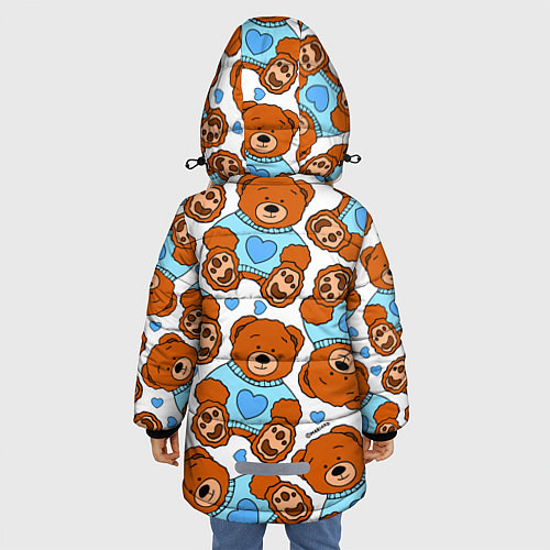 Зимняя куртка для девочки Мишки игрушки в голубых свитерах и сердечки / 3D-Черный – фото 4