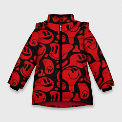 Зимняя куртка для девочки Красные смайлы