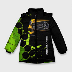 Куртка зимняя для девочки Мерседес AMG тёмный, цвет: 3D-черный