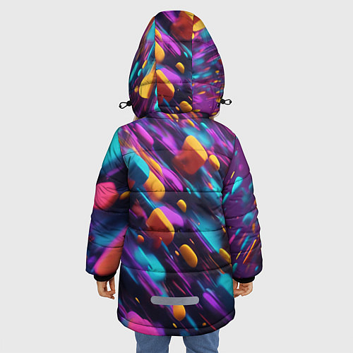 Зимняя куртка для девочки Полёт цветных частиц - нейросеть / 3D-Черный – фото 4