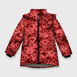 Зимняя куртка для девочки Неоновые сердечки красные