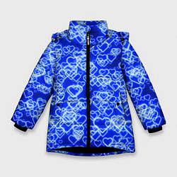 Зимняя куртка для девочки Неоновые сердечки синие
