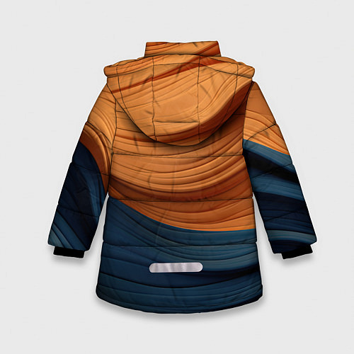 Зимняя куртка для девочки Оранжевая и синяя абстракция / 3D-Светло-серый – фото 2