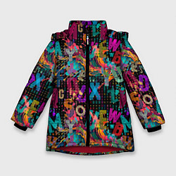 Зимняя куртка для девочки Английский алфавит цветной