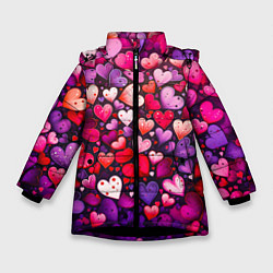 Куртка зимняя для девочки Множество сердец, цвет: 3D-черный