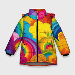 Куртка зимняя для девочки Радужные яркие волны, цвет: 3D-светло-серый