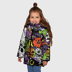 Куртка зимняя для девочки Страшно веселые монстры, цвет: 3D-светло-серый — фото 2