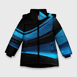 Зимняя куртка для девочки Черная и синяя геометрическая абстракция