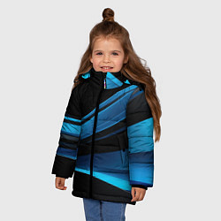 Куртка зимняя для девочки Черная и синяя геометрическая абстракция, цвет: 3D-черный — фото 2
