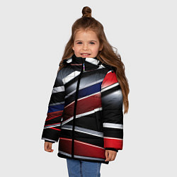 Куртка зимняя для девочки Белые черные красные полосы, цвет: 3D-черный — фото 2