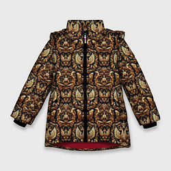 Куртка зимняя для девочки Золотой объемный герб России паттерн, цвет: 3D-красный