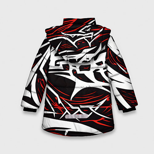Зимняя куртка для девочки Белые и красные агрессивные линии на чёрном фоне / 3D-Светло-серый – фото 2