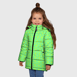 Куртка зимняя для девочки Неоновый салатовый с шестигранниками циан, цвет: 3D-светло-серый — фото 2
