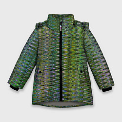 Куртка зимняя для девочки Волнистый зигзаг зеленый с переливами цветными, цвет: 3D-светло-серый