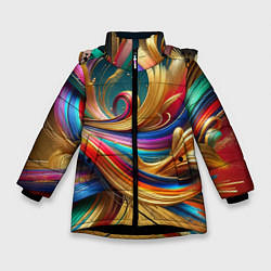 Куртка зимняя для девочки Золотые линии, цвет: 3D-черный
