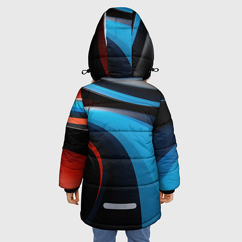 Зимняя куртка для девочки Черные и синии волны спортивный стиль / 3D-Черный – фото 4