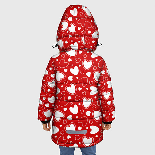 Зимняя куртка для девочки Белые сердечки на красном фоне / 3D-Черный – фото 4