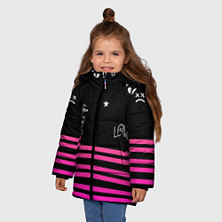 Куртка зимняя для девочки Lil Peep розовые полосы, цвет: 3D-черный — фото 2