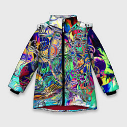 Куртка зимняя для девочки Сплетенные круги Инь Ян, цвет: 3D-красный