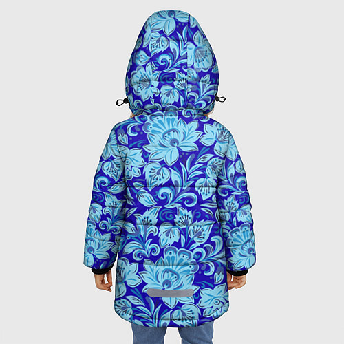Зимняя куртка для девочки Узоры гжель на темно синем фоне / 3D-Черный – фото 4