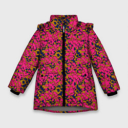 Зимняя куртка для девочки Взаимосвязанные листочки, розового жёлтого и синег