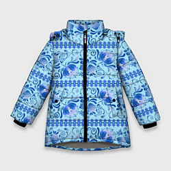 Зимняя куртка для девочки Паттерн гжель узоры и цветы