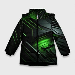 Куртка зимняя для девочки Металл и зеленый яркий неоновый свет, цвет: 3D-черный