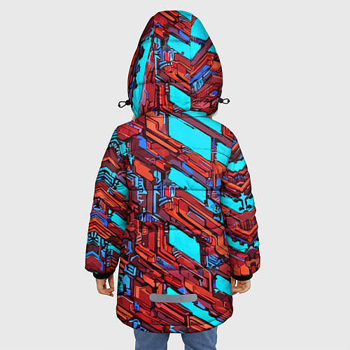 Зимняя куртка для девочки Красные фрагменты на голубом фоне / 3D-Светло-серый – фото 4