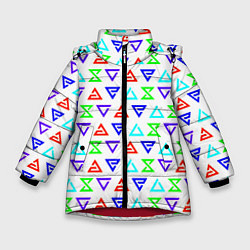 Куртка зимняя для девочки Ведьмак логотипы паттерн, цвет: 3D-красный