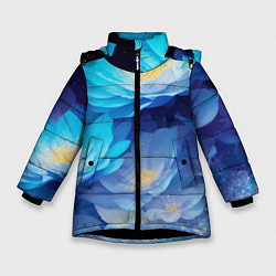 Куртка зимняя для девочки Волшебные цветы блестящие, цвет: 3D-черный