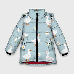 Куртка зимняя для девочки Гусиный узор, цвет: 3D-красный