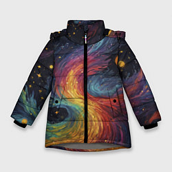 Куртка зимняя для девочки Звездный вихрь абстрактная живопись, цвет: 3D-светло-серый