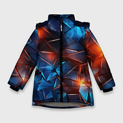 Куртка зимняя для девочки Синие и красные осколки стекла, цвет: 3D-светло-серый