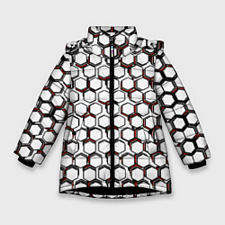 Зимняя куртка для девочки Киберпанк узор из шестиугольников красный