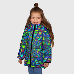 Куртка зимняя для девочки Абстрактный узор коридор из разноцветных квадратов, цвет: 3D-светло-серый — фото 2