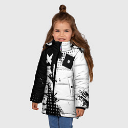 Куртка зимняя для девочки Роблокс - черно-белая абстракция, цвет: 3D-светло-серый — фото 2