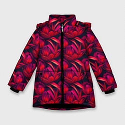 Куртка зимняя для девочки Прекрасные цветы к празднику, цвет: 3D-черный