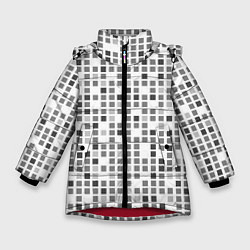 Зимняя куртка для девочки Серые квадраты на белом фоне