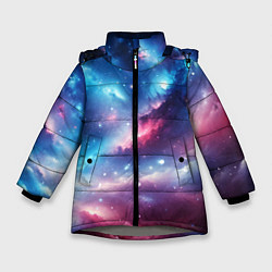 Зимняя куртка для девочки Розово-голубой космический пейзаж