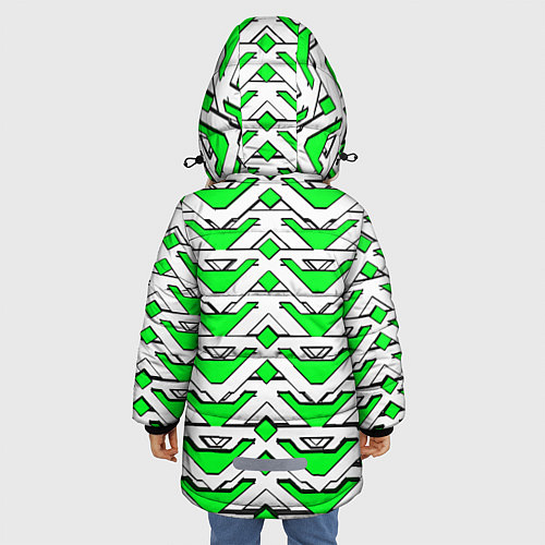 Зимняя куртка для девочки Бело-зелёный узор / 3D-Черный – фото 4
